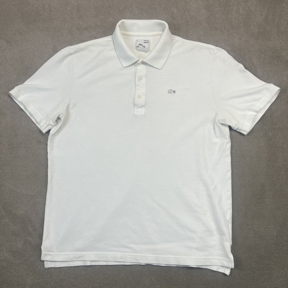 Lacoste Polo Shirt Mens 6 XL White Cotton Pique Vintage Washed Short Sleeve Logo